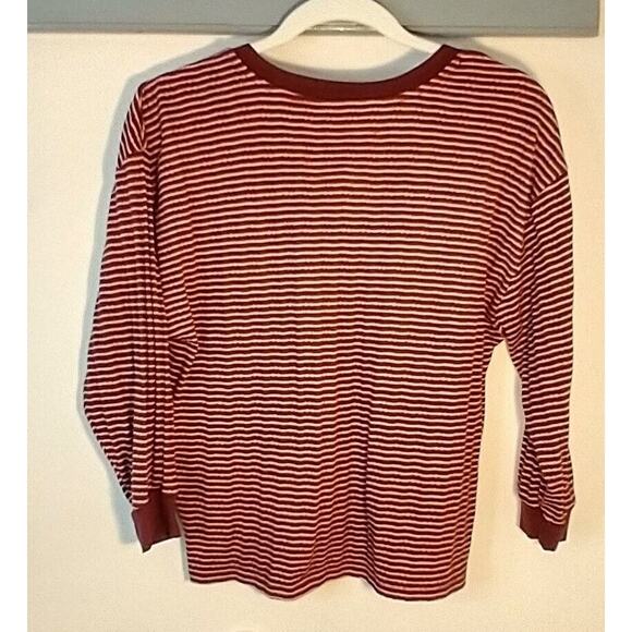 Anthropologie Hanna Striped Top Pink Red V-Neck 3/4 Sleeve Blouse Size S - Picture 3 of 6